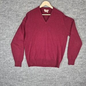 Alan Paine Burgundy Lambswool V Neck Sweater Men's L Made in England Classic